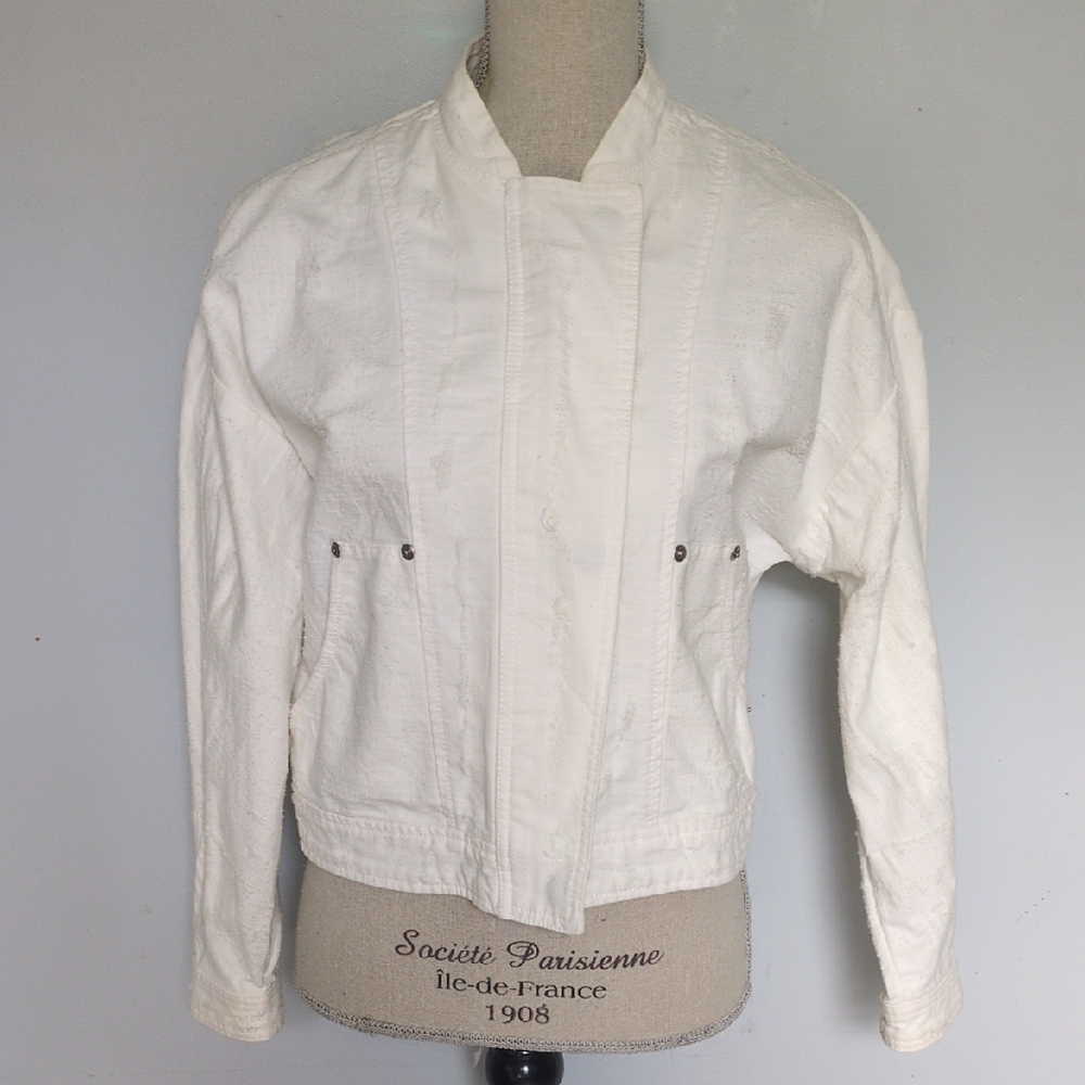 Free People Tattered Distressed Tennis Denim Jacket Size XS